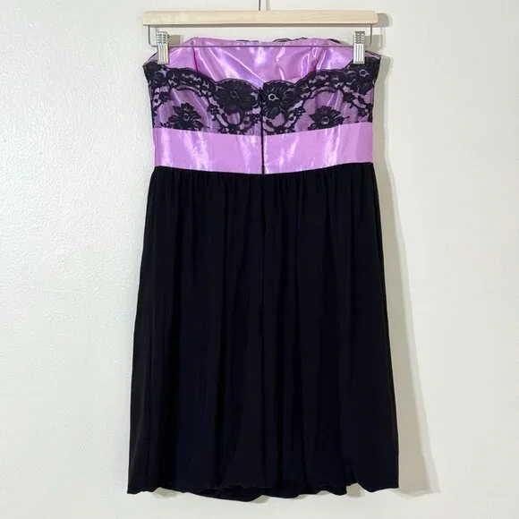 Vtg Y2K Gunne Sax Strapless Dress Bubble Hem Purple Bow Lace Prom Party Lavender - Picture 4 of 15